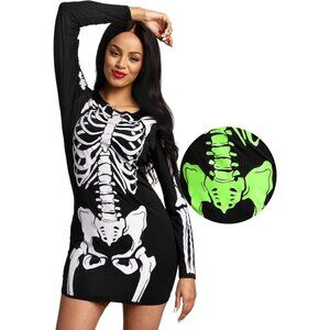 Women's Skeleton Dress Glow in The Dark Skeleton Halloween Costume Black